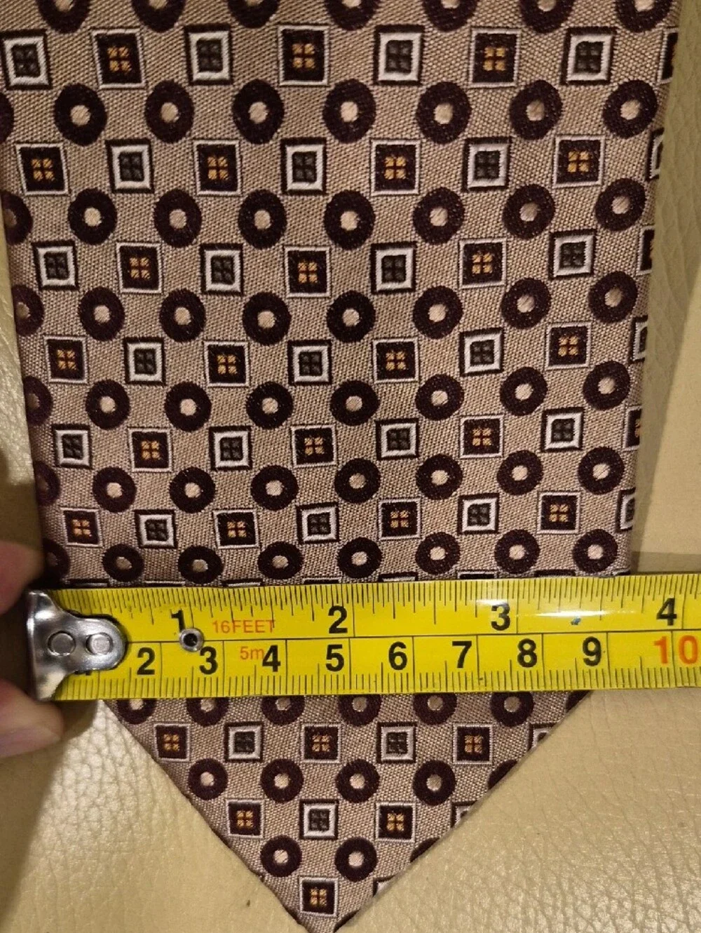 Ermenegildo Zegna Silk Brown and Cream Geometric Tie Made In Italy